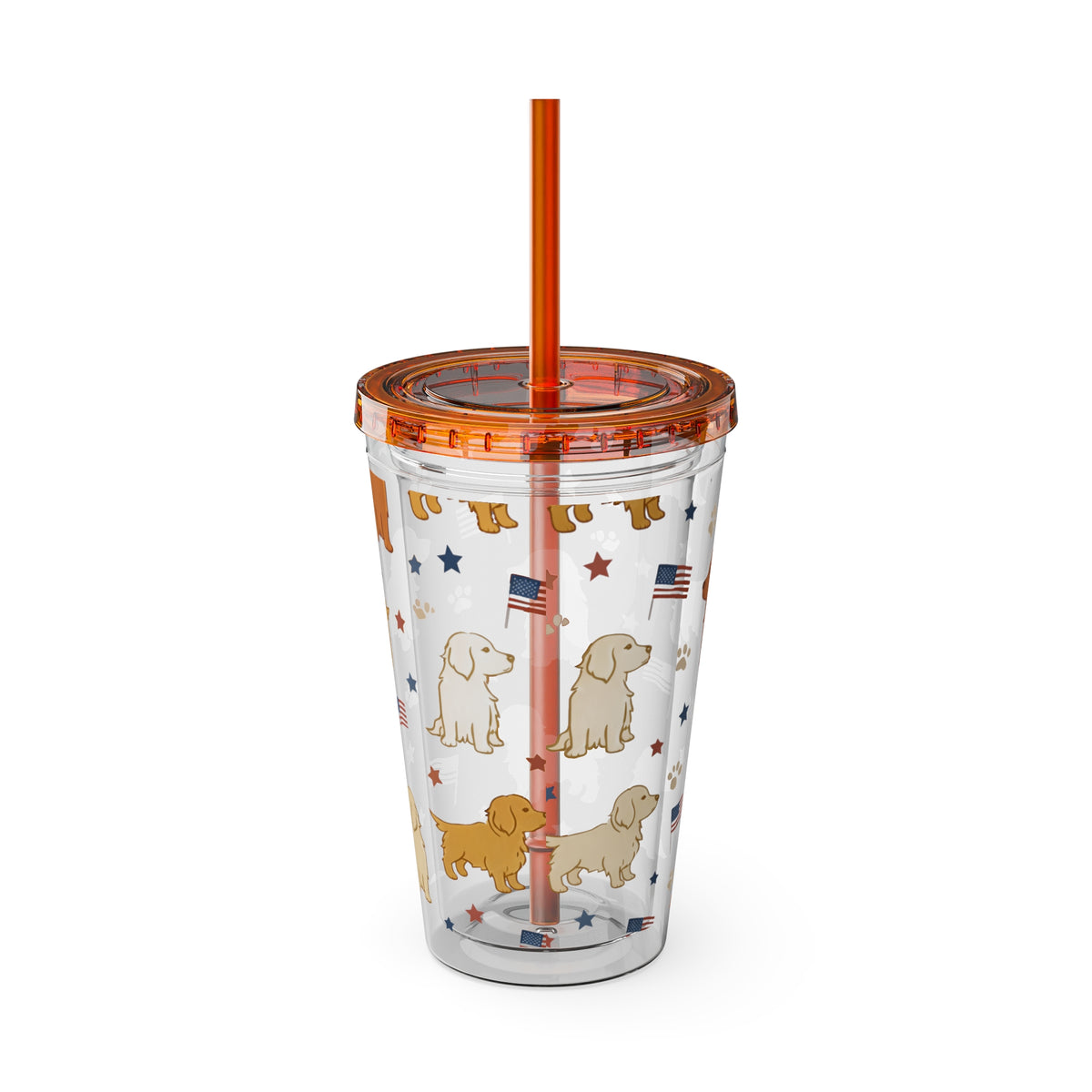 Patriotic Golden Retriever Tumbler with Straw — 16oz (American Flag & Paw Print)