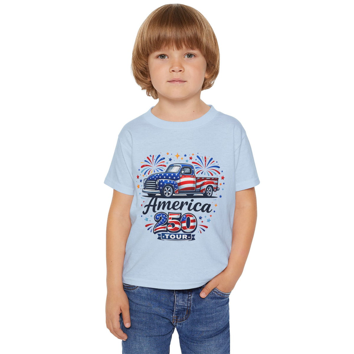 Toddler T-Shirt — "America 250 Tour" Patriotic Truck Fourth of July Tee