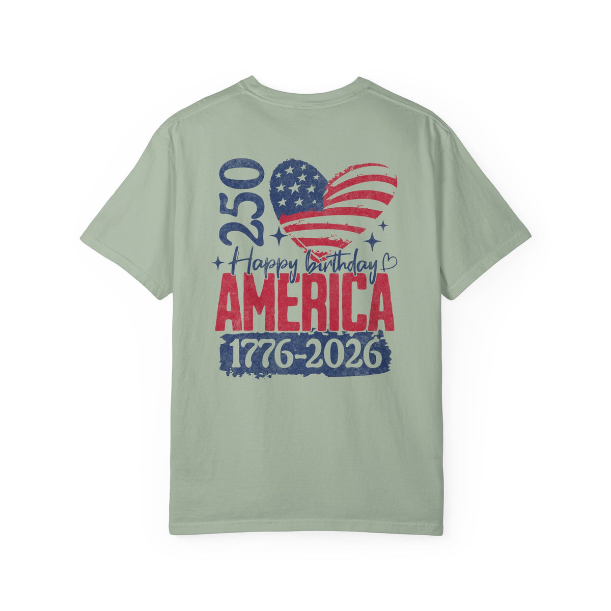 America 250 Birthday T-Shirt – Retro Flag Heart "Happy Birthday America 1776-2026"