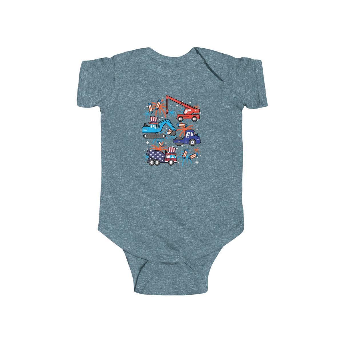 Patriotic Construction Trucks Onesie