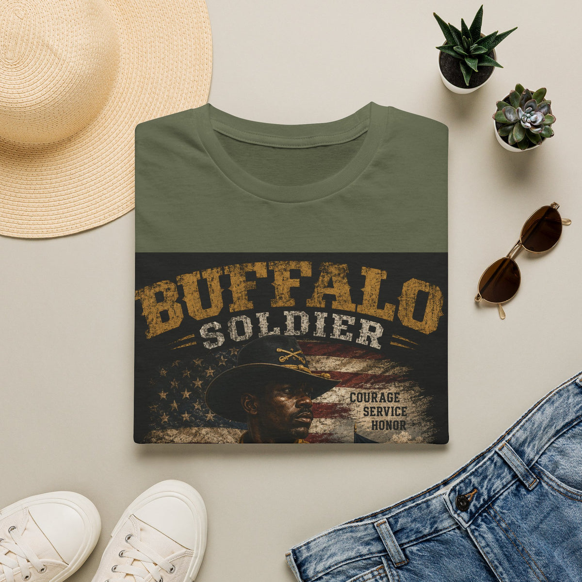 Buffalo Soldier T-Shirt — Vintage Military Tribute Tee (Courage • Service • Honor)