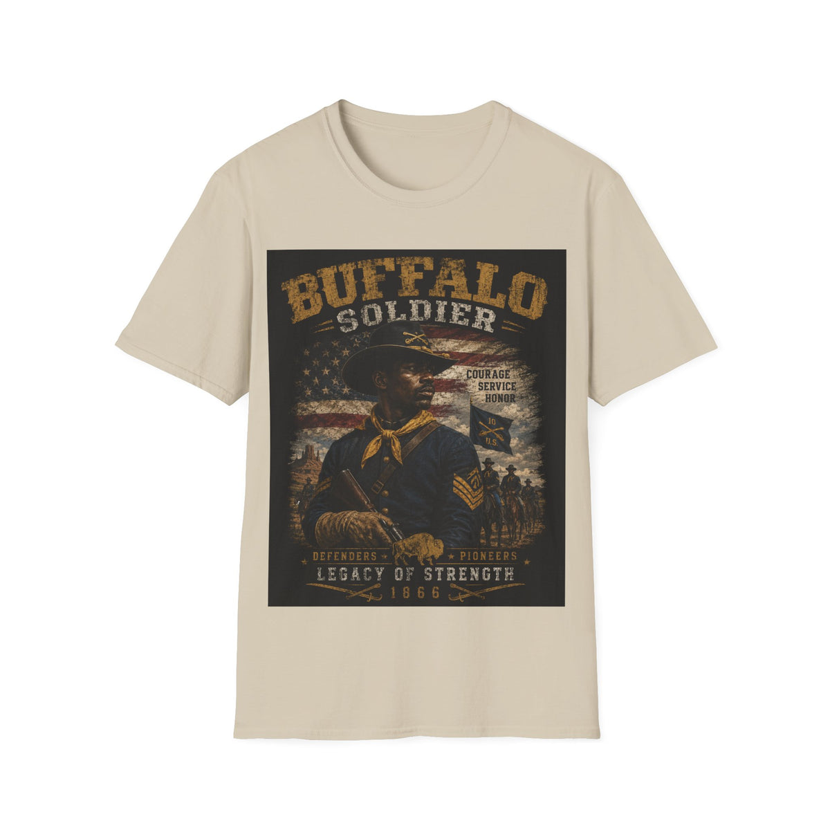 Buffalo Soldier T-Shirt — Vintage Military Tribute Tee (Courage • Service • Honor)