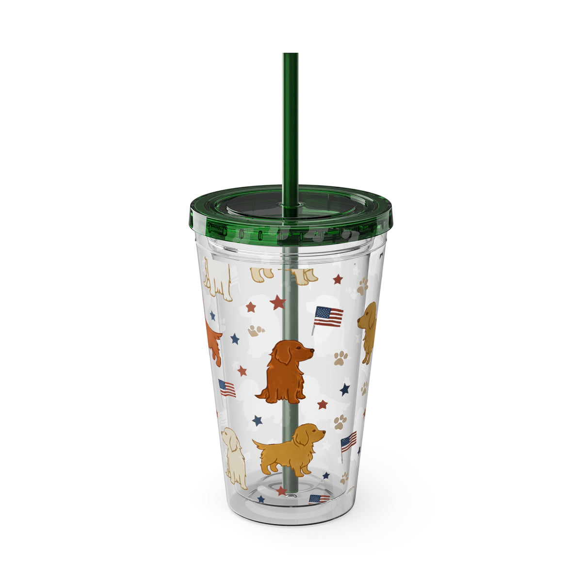 Patriotic Golden Retriever Tumbler with Straw — 16oz (American Flag & Paw Print)