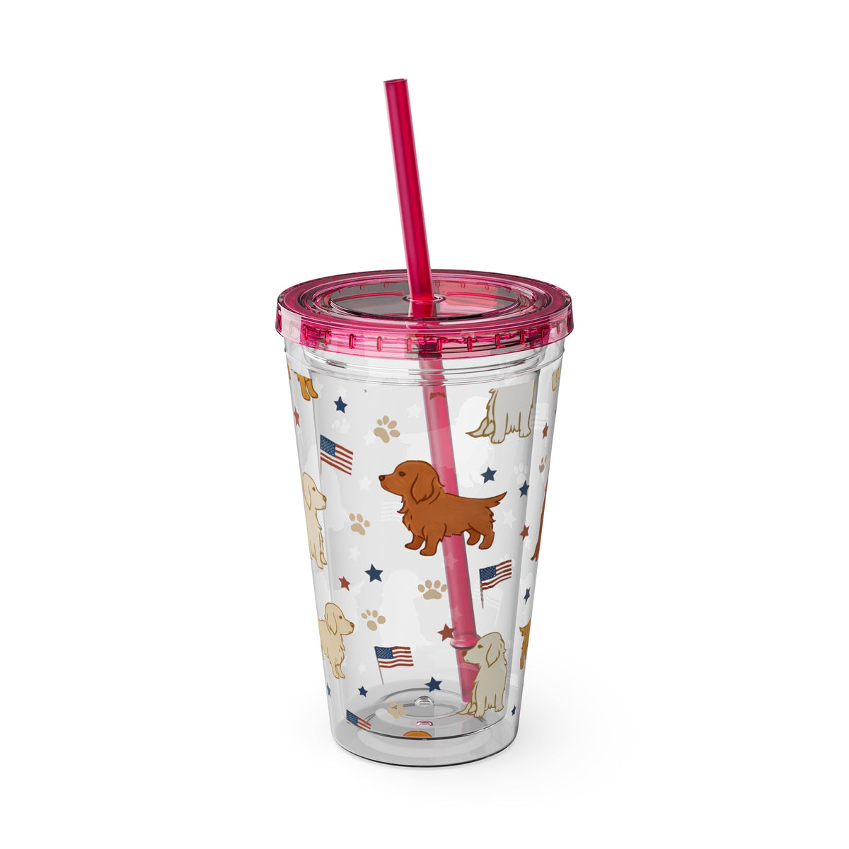 Patriotic Golden Retriever Tumbler with Straw — 16oz (American Flag & Paw Print)