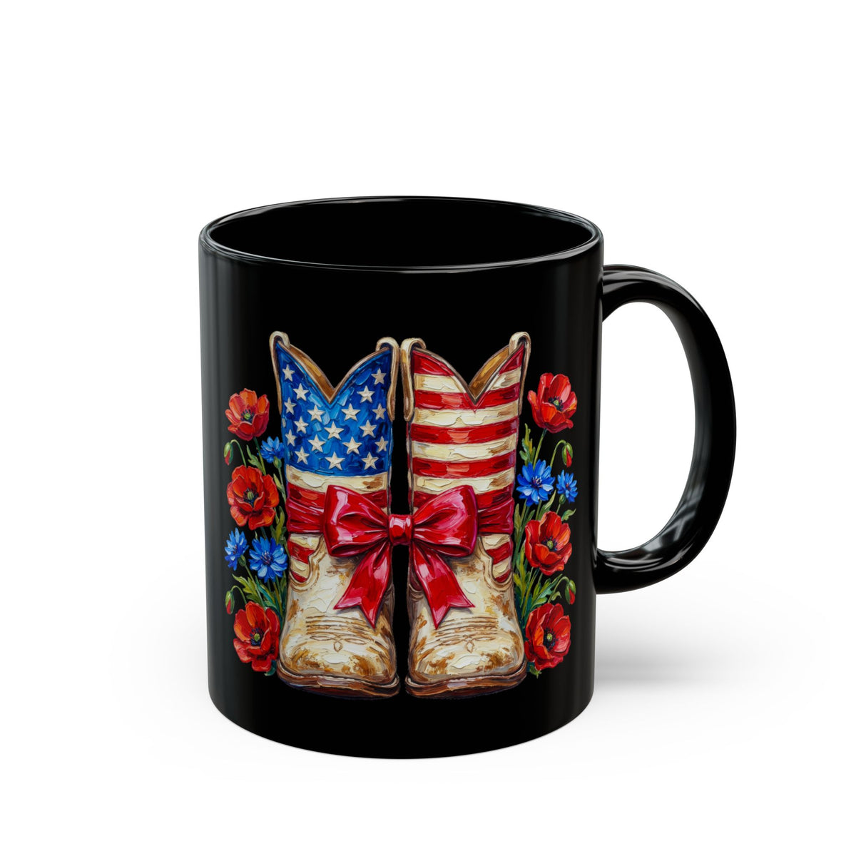Patriotic Cowboy Boots Mug — American Flag Western Coffee Cup (11oz)