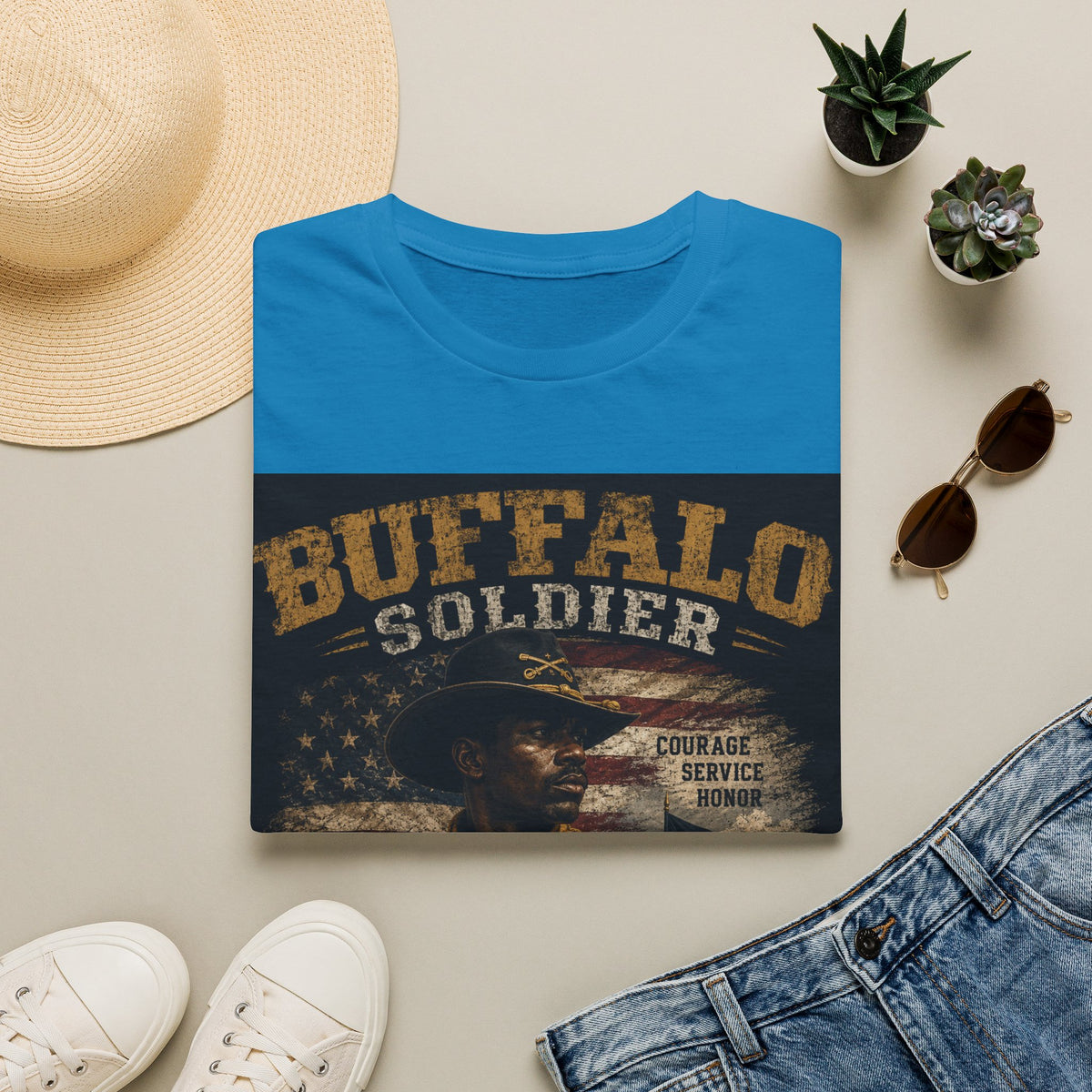 Buffalo Soldier T-Shirt — Vintage Military Tribute Tee (Courage • Service • Honor)
