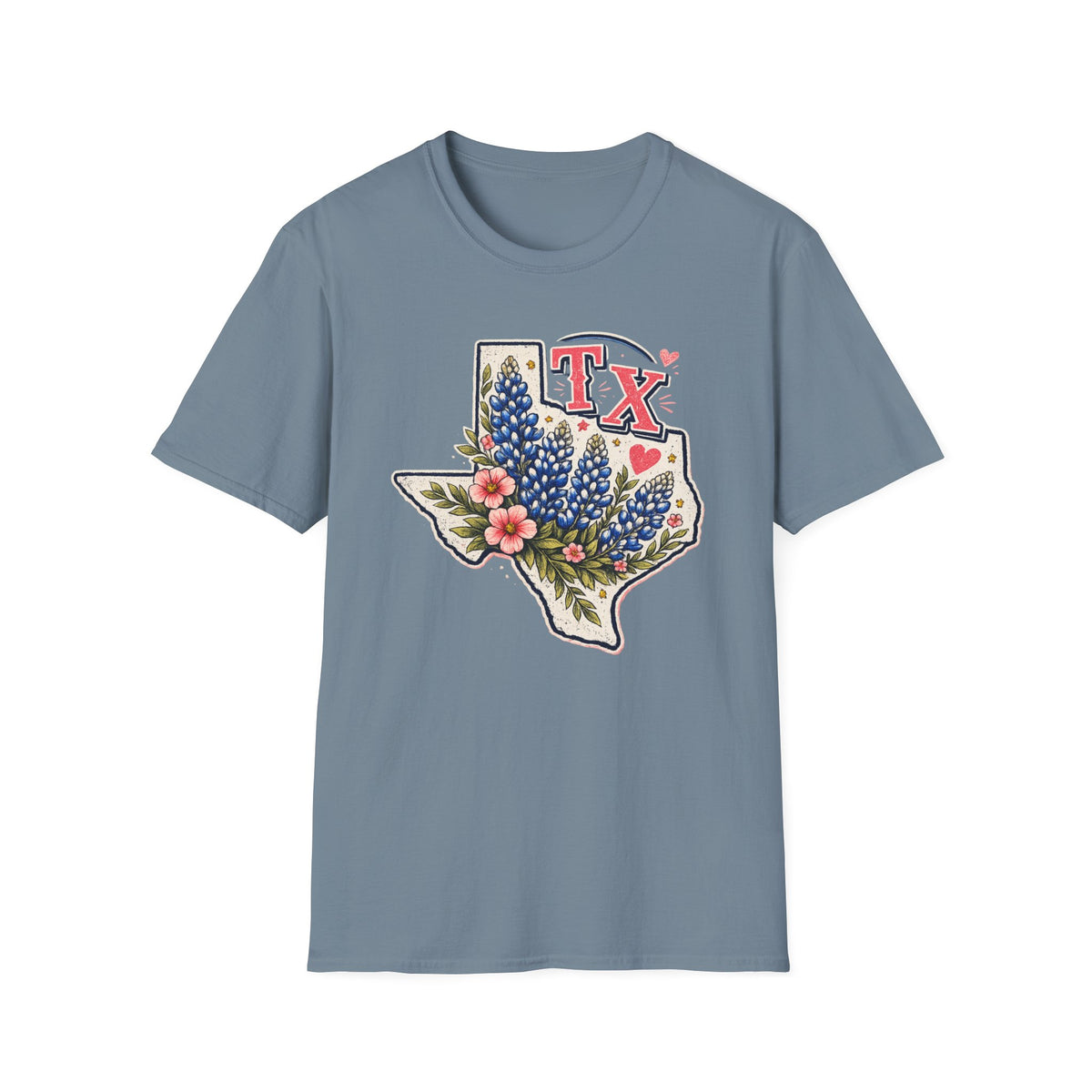 Texas Bluebonnet State T-Shirt — TX Floral Map Tee