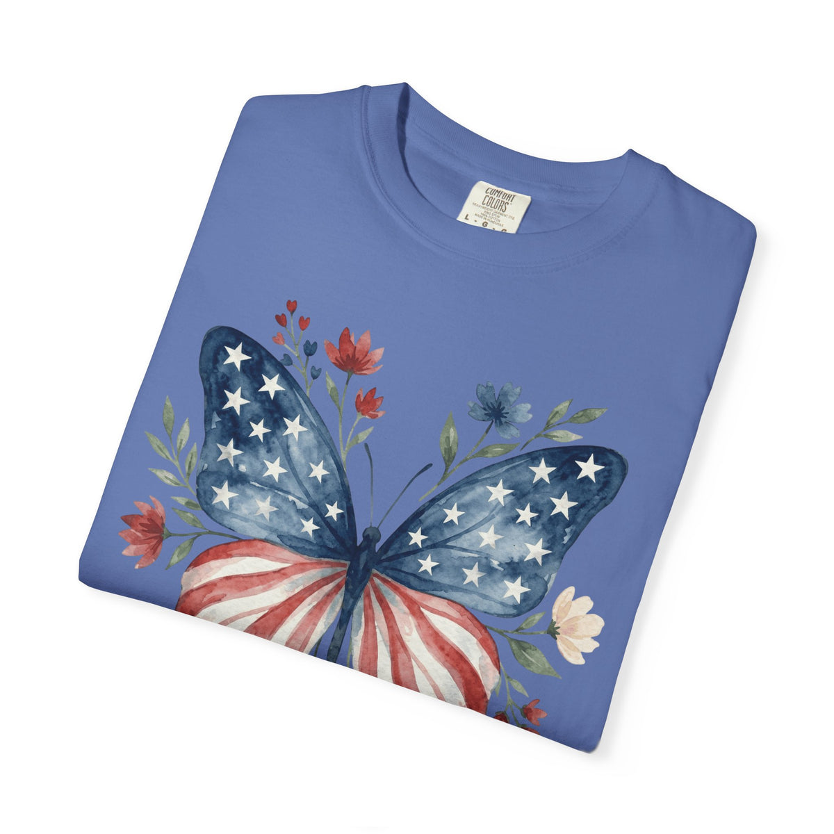 Patriotic Butterfly T‑Shirt — American Flag Floral Tee