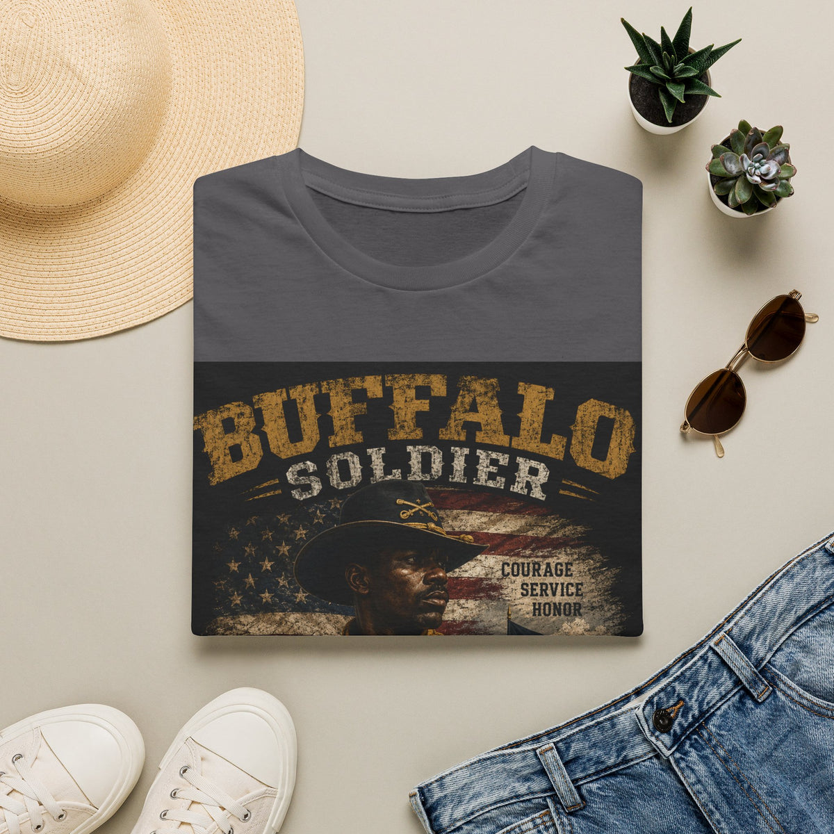 Buffalo Soldier T-Shirt — Vintage Military Tribute Tee (Courage • Service • Honor)