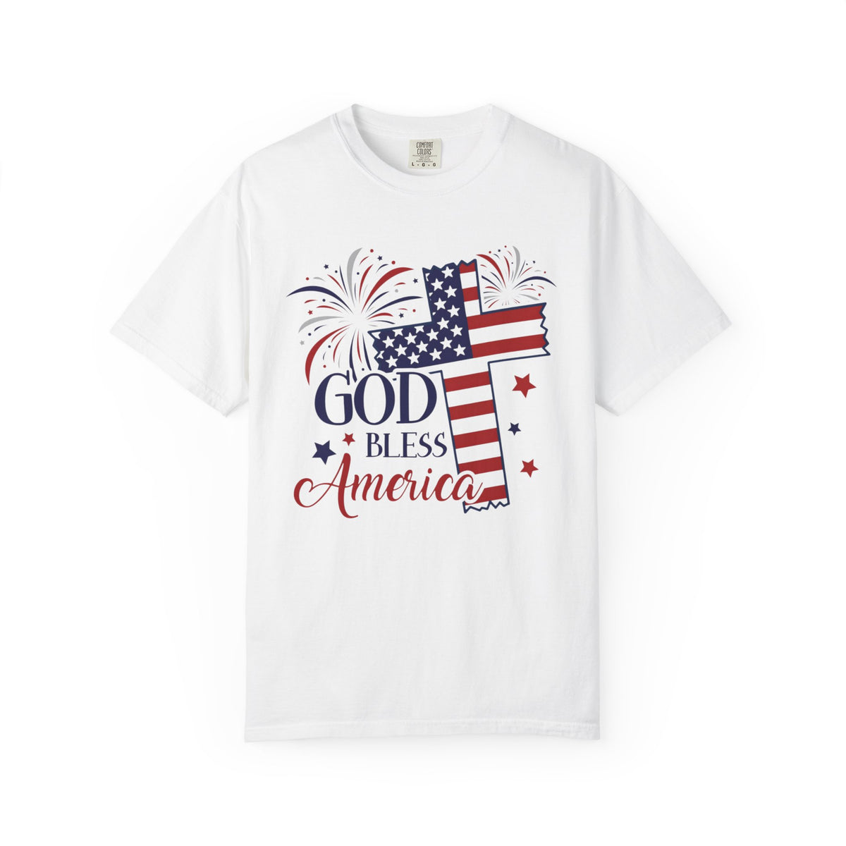 God Bless America w/Patriotic Cross - Fourth of July Tee