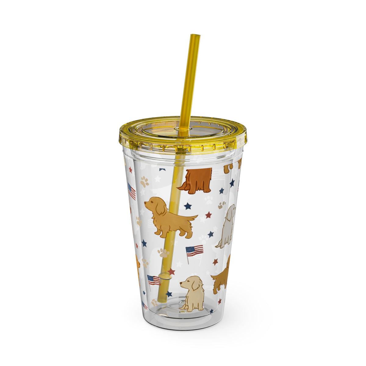 Patriotic Golden Retriever Tumbler with Straw — 16oz (American Flag & Paw Print)