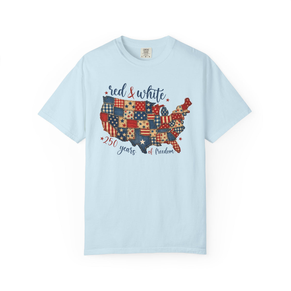 USA Map Patchwork T-Shirt — "Red & White" 250 Years