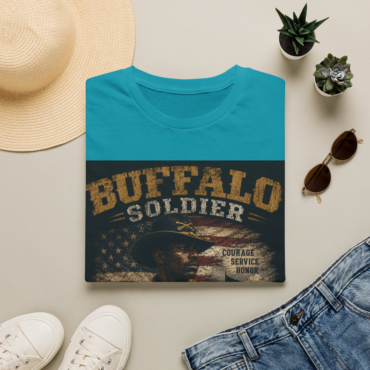 Buffalo Soldier T-Shirt — Vintage Military Tribute Tee (Courage • Service • Honor)