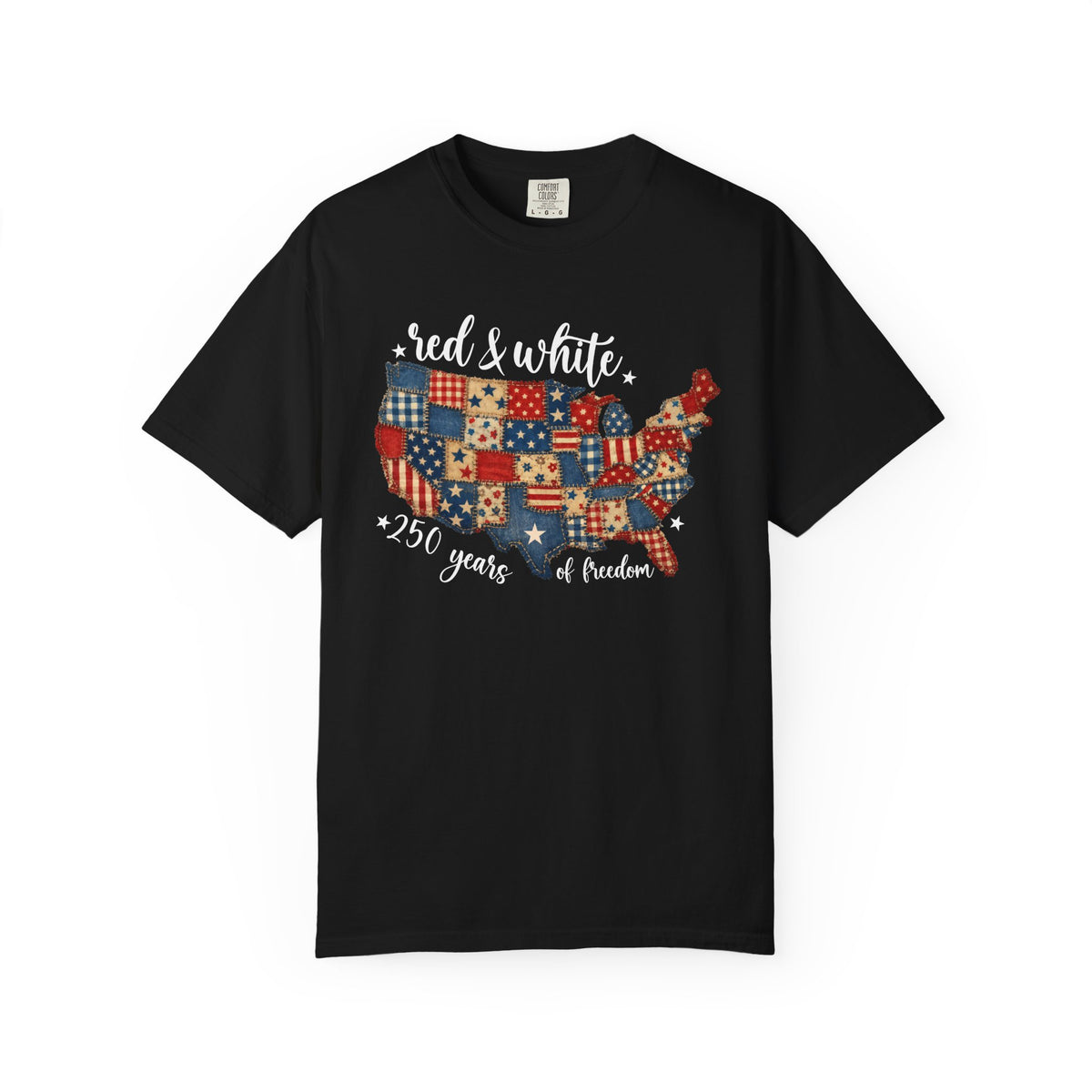 USA Map Patchwork T-Shirt — "Red & White" 250 Years