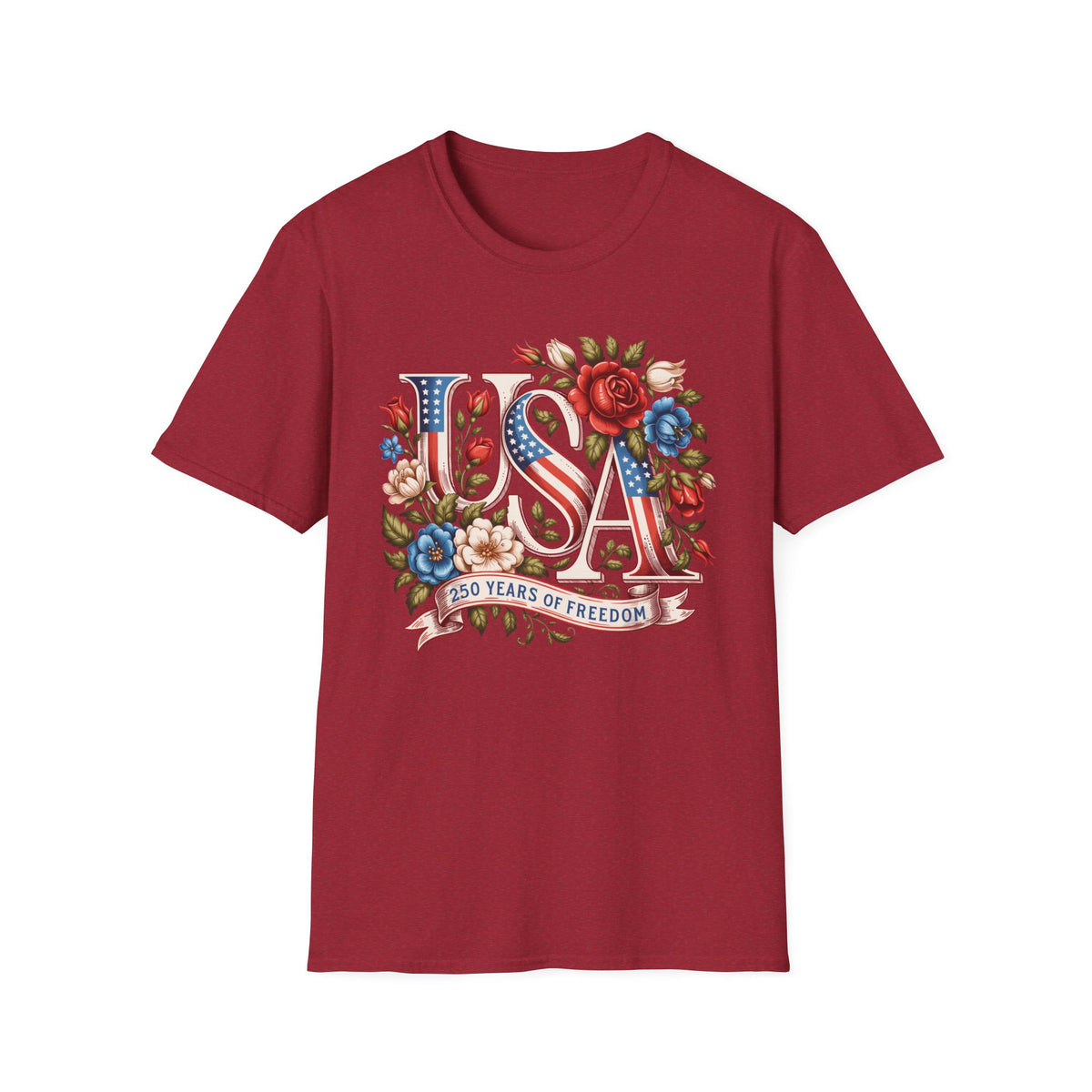 T-Shirt - 'USA 250 Years of Freedom' Vintage Floral Patriotic Tee