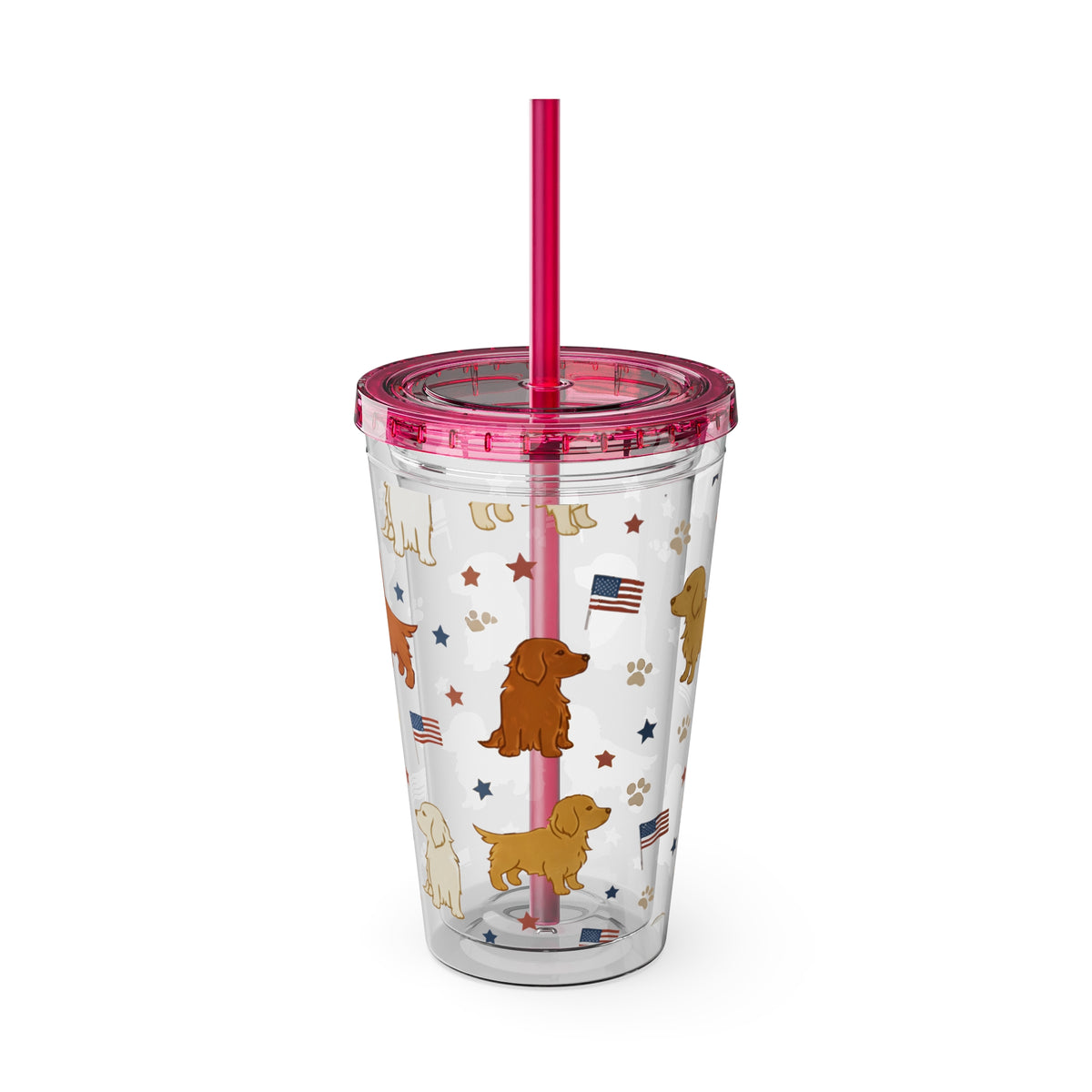 Patriotic Golden Retriever Tumbler with Straw — 16oz (American Flag & Paw Print)