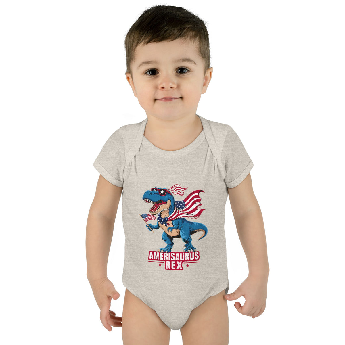 "Amerisaurus Rex" Patriotic T-Rex Baby Onesie (4th of July)