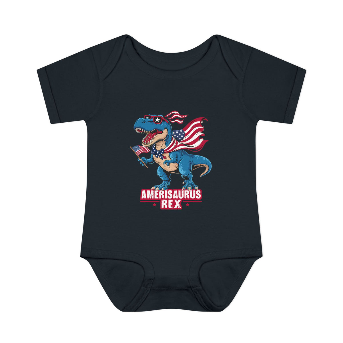 "Amerisaurus Rex" Patriotic T-Rex Baby Onesie (4th of July)