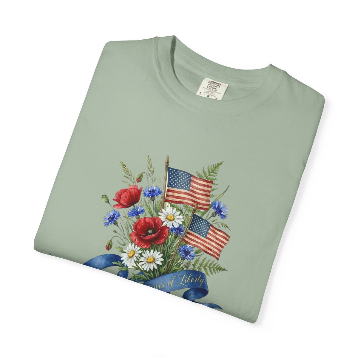 Patriotic Floral Bouquet T-Shirt — American Flag & Ribbon Graphic