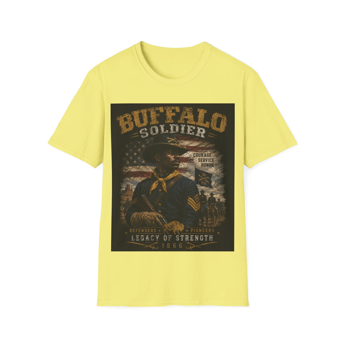 Buffalo Soldier T-Shirt — Vintage Military Tribute Tee (Courage • Service • Honor)