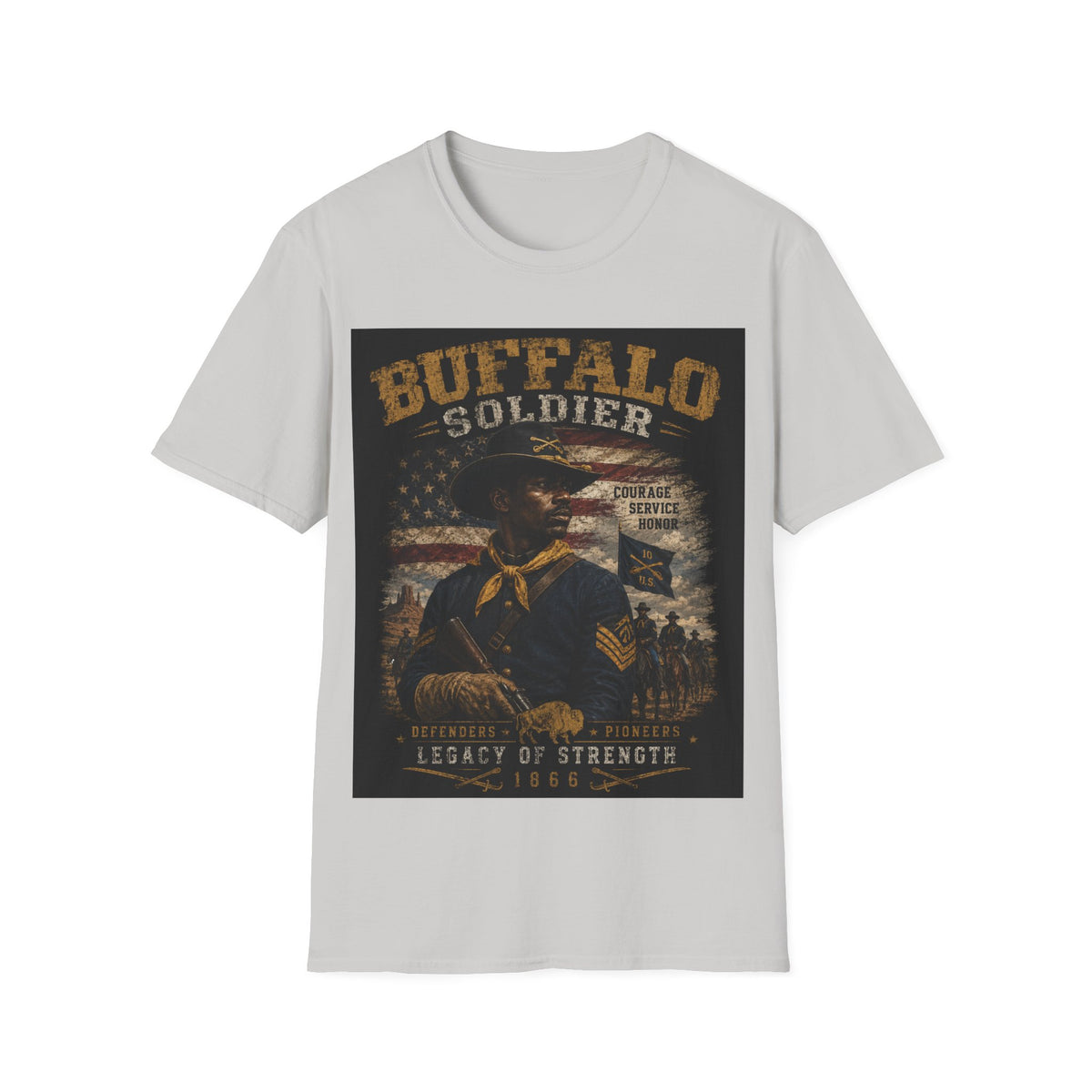 Buffalo Soldier T-Shirt — Vintage Military Tribute Tee (Courage • Service • Honor)