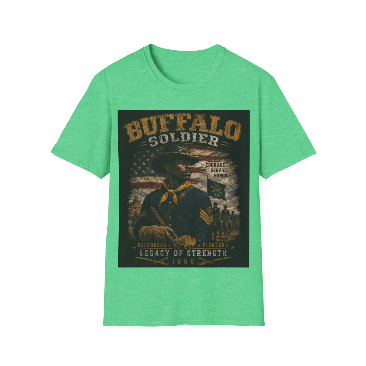 Buffalo Soldier T-Shirt — Vintage Military Tribute Tee (Courage • Service • Honor)