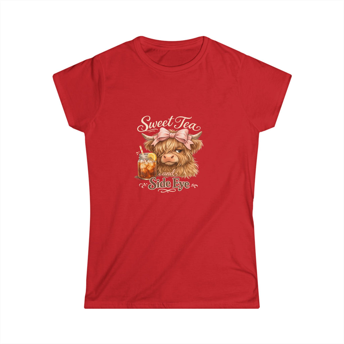 Side Eye Highland Cow Graphic Tee — Cute Scottish Cow with Mason Jar Iced Tea