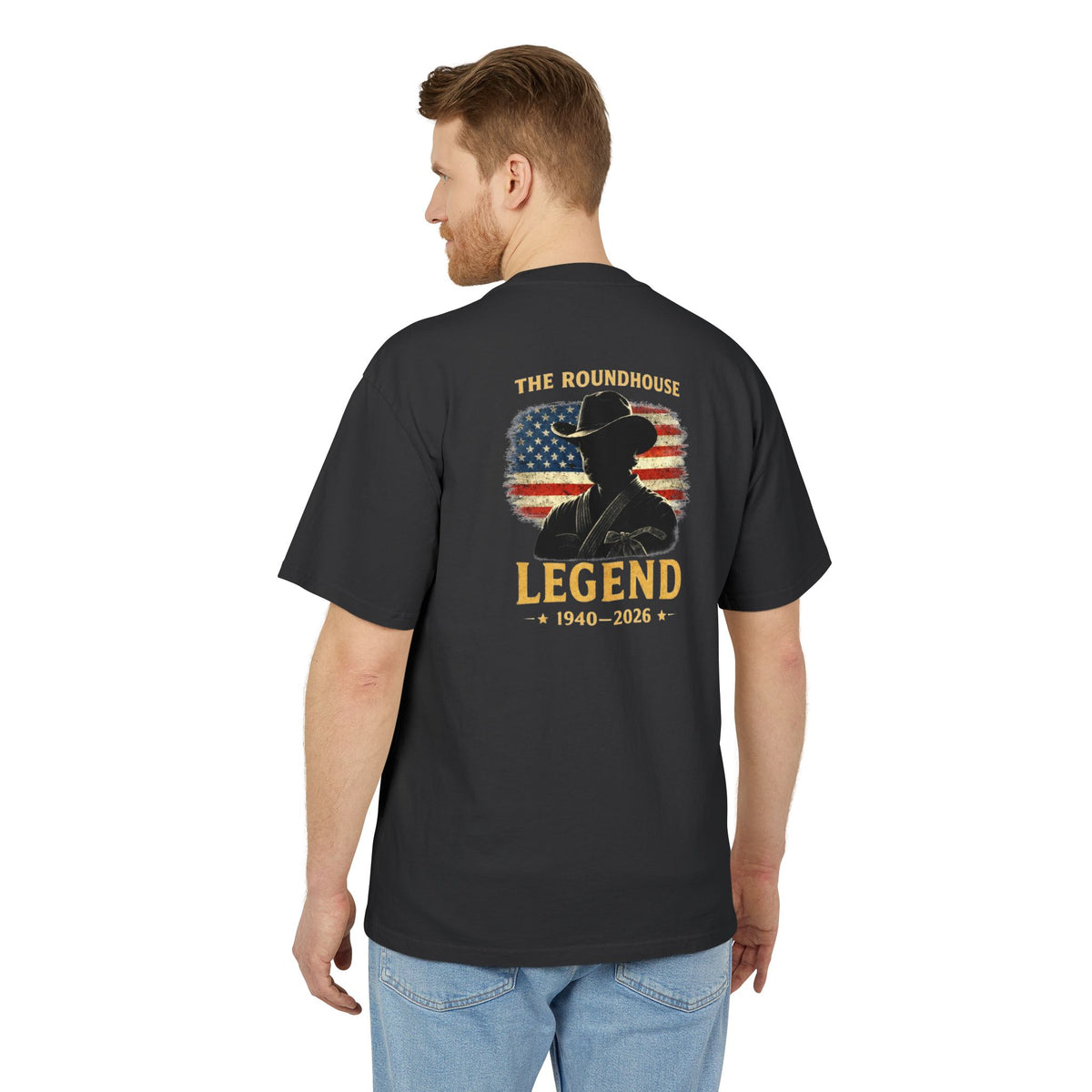 Premium Heavy Faded Tee - 'The Roundhouse Legend' Patriotic Cowboy Tribute