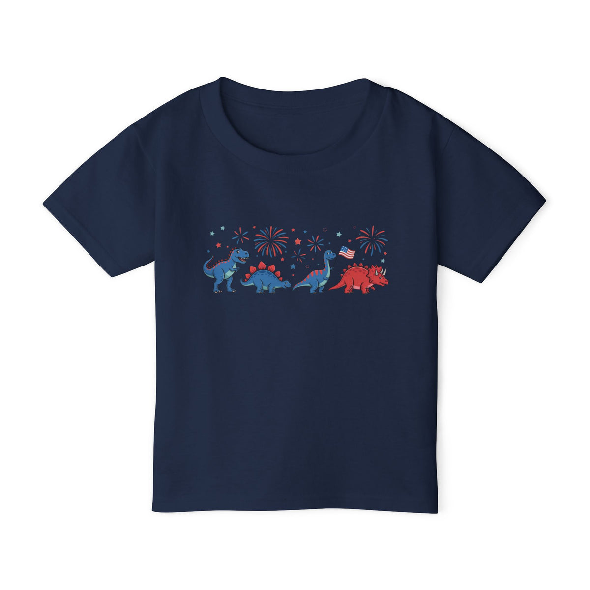 Toddler T‑Shirt — Red, White & Blue Dino Parade (4th of July Kids Tee)