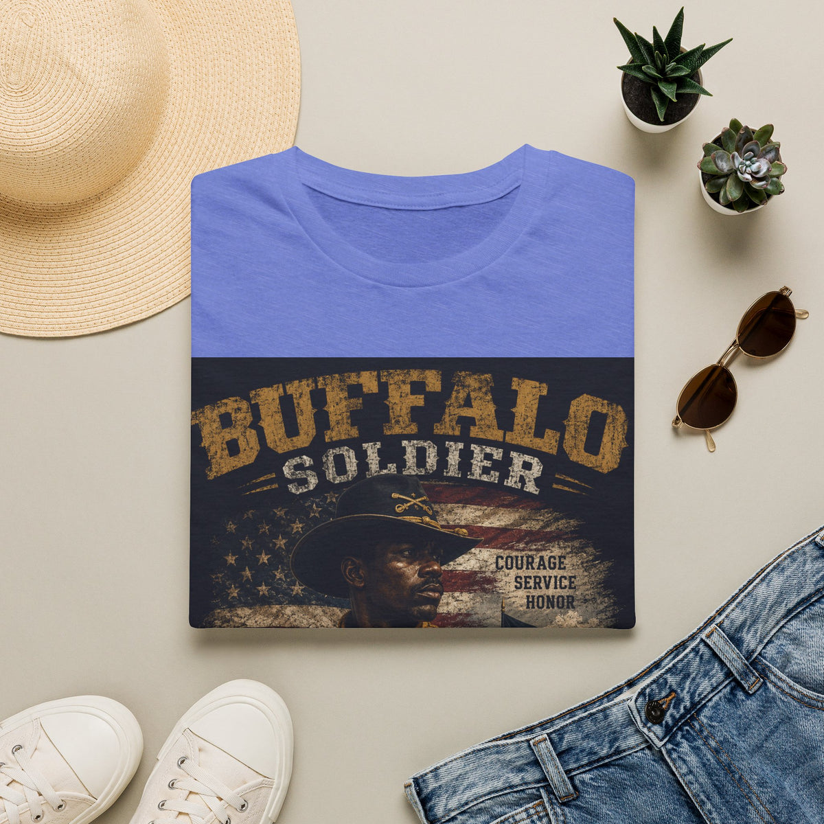 Buffalo Soldier T-Shirt — Vintage Military Tribute Tee (Courage • Service • Honor)