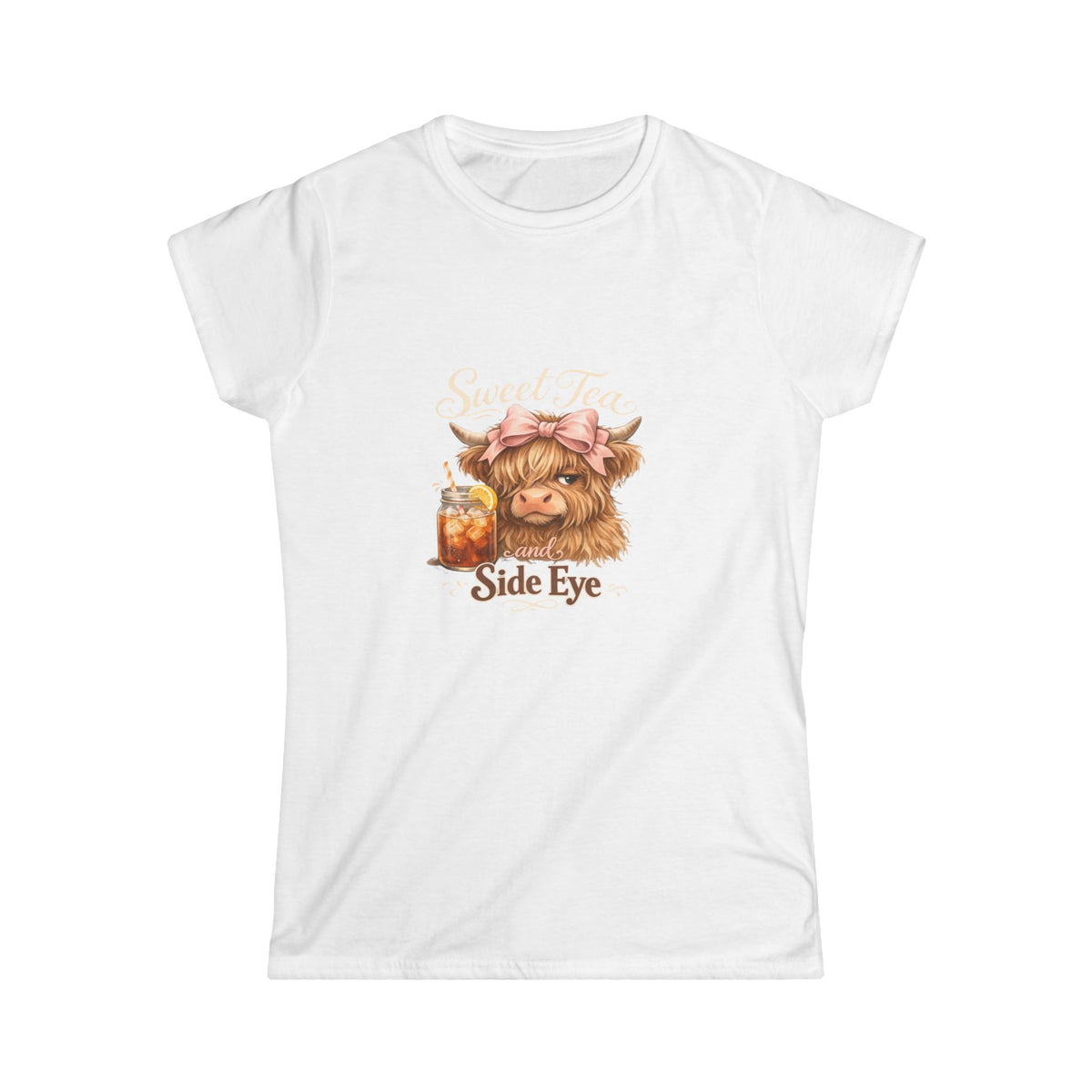 Side Eye Highland Cow Graphic Tee — Cute Scottish Cow with Mason Jar Iced Tea