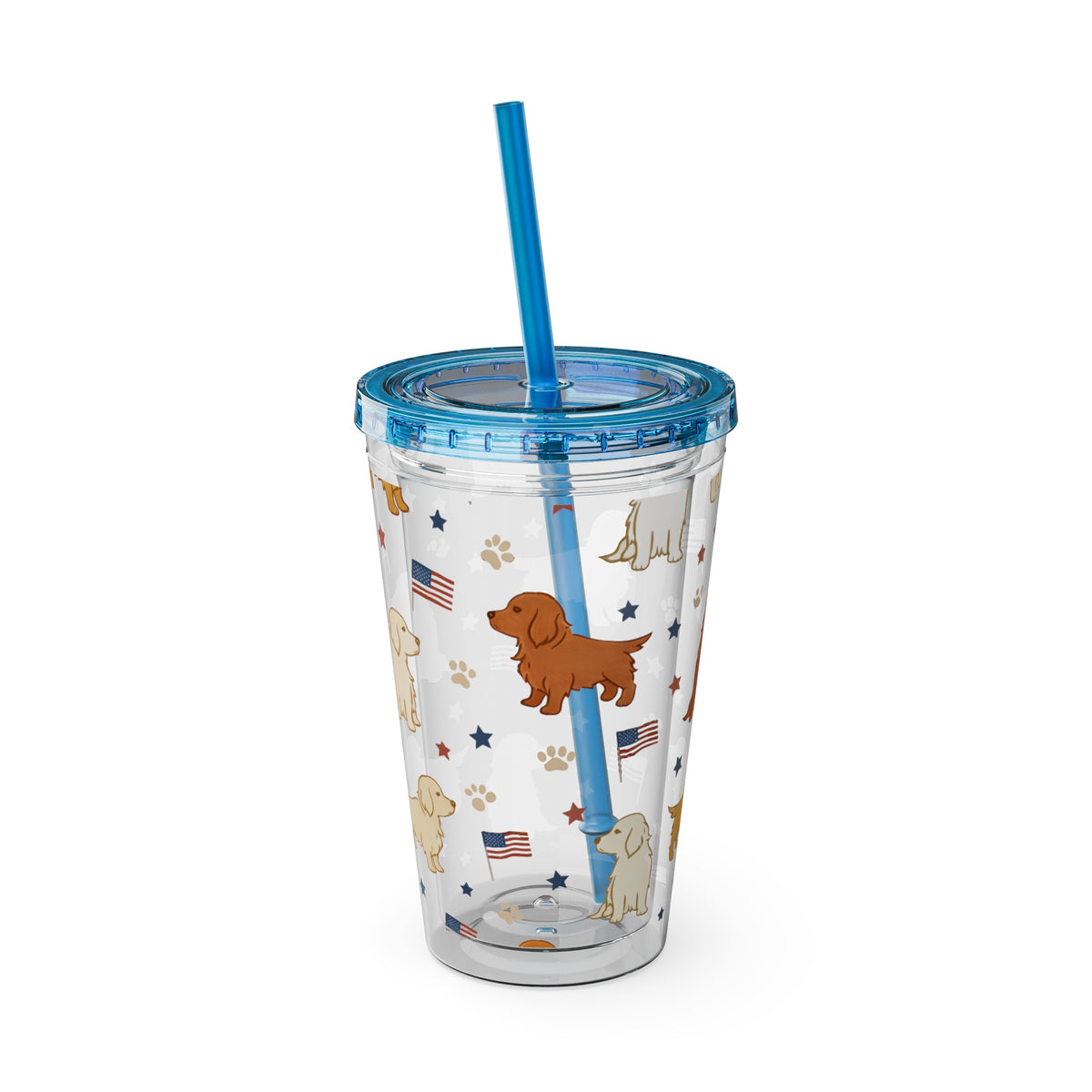 Patriotic Golden Retriever Tumbler with Straw — 16oz (American Flag & Paw Print)