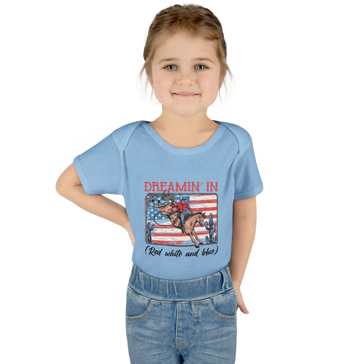 "Dreamin' In Red White and Blue" Patriotic Rodeo Baby Onesie