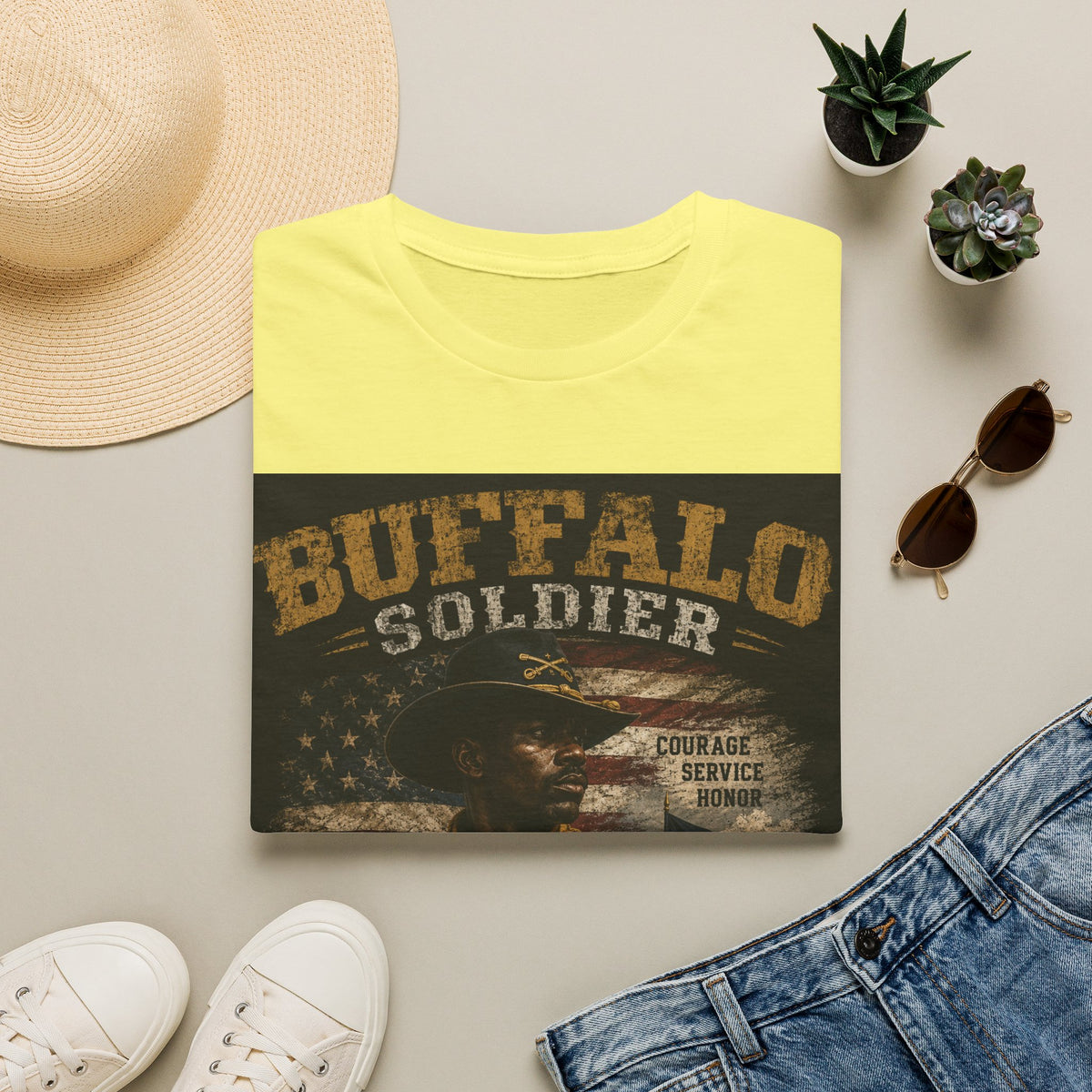 Buffalo Soldier T-Shirt — Vintage Military Tribute Tee (Courage • Service • Honor)