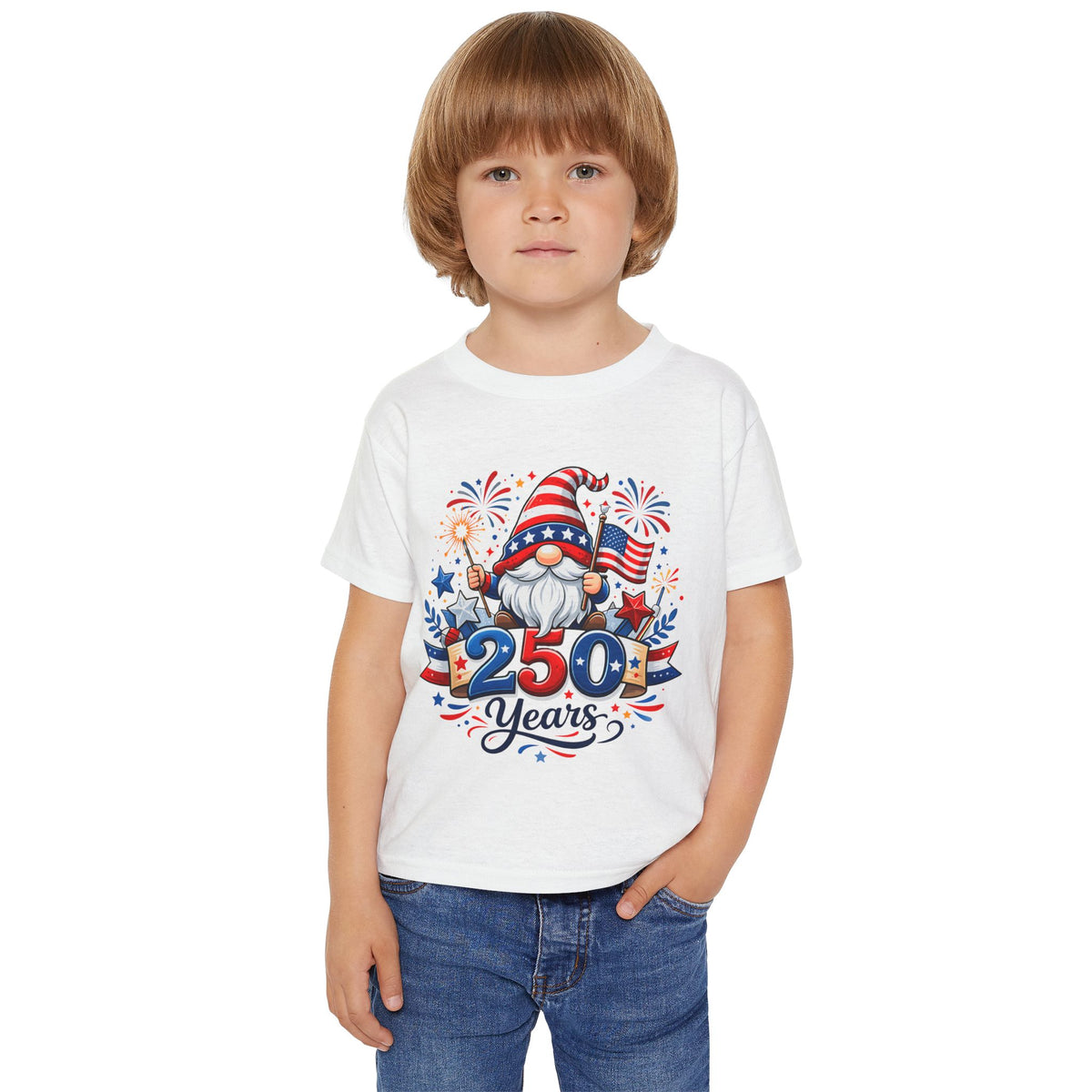 Toddler T-Shirt – Patriotic 250 Years Gnome Design (4th of July Kids Tee)