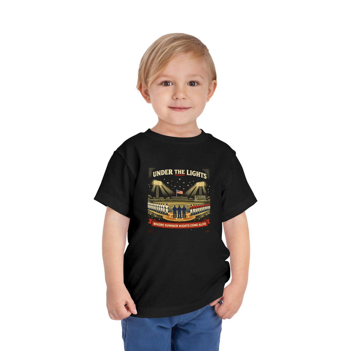 Under the Lights Toddler Tee — Stadium Baseball Retro Kids Shirt