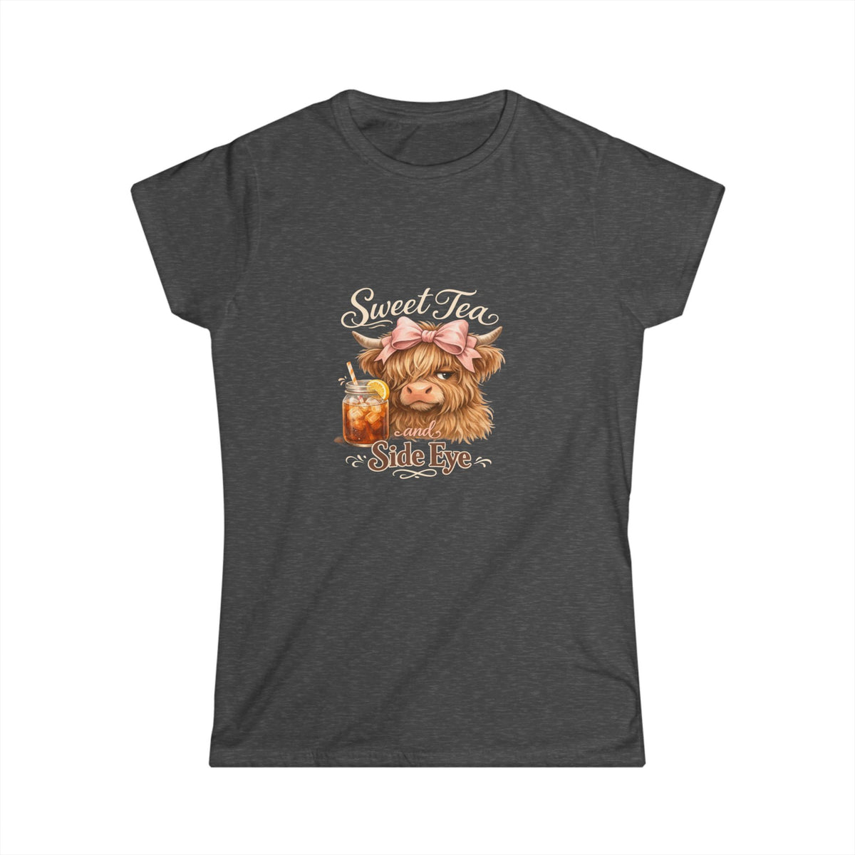 Side Eye Highland Cow Graphic Tee — Cute Scottish Cow with Mason Jar Iced Tea