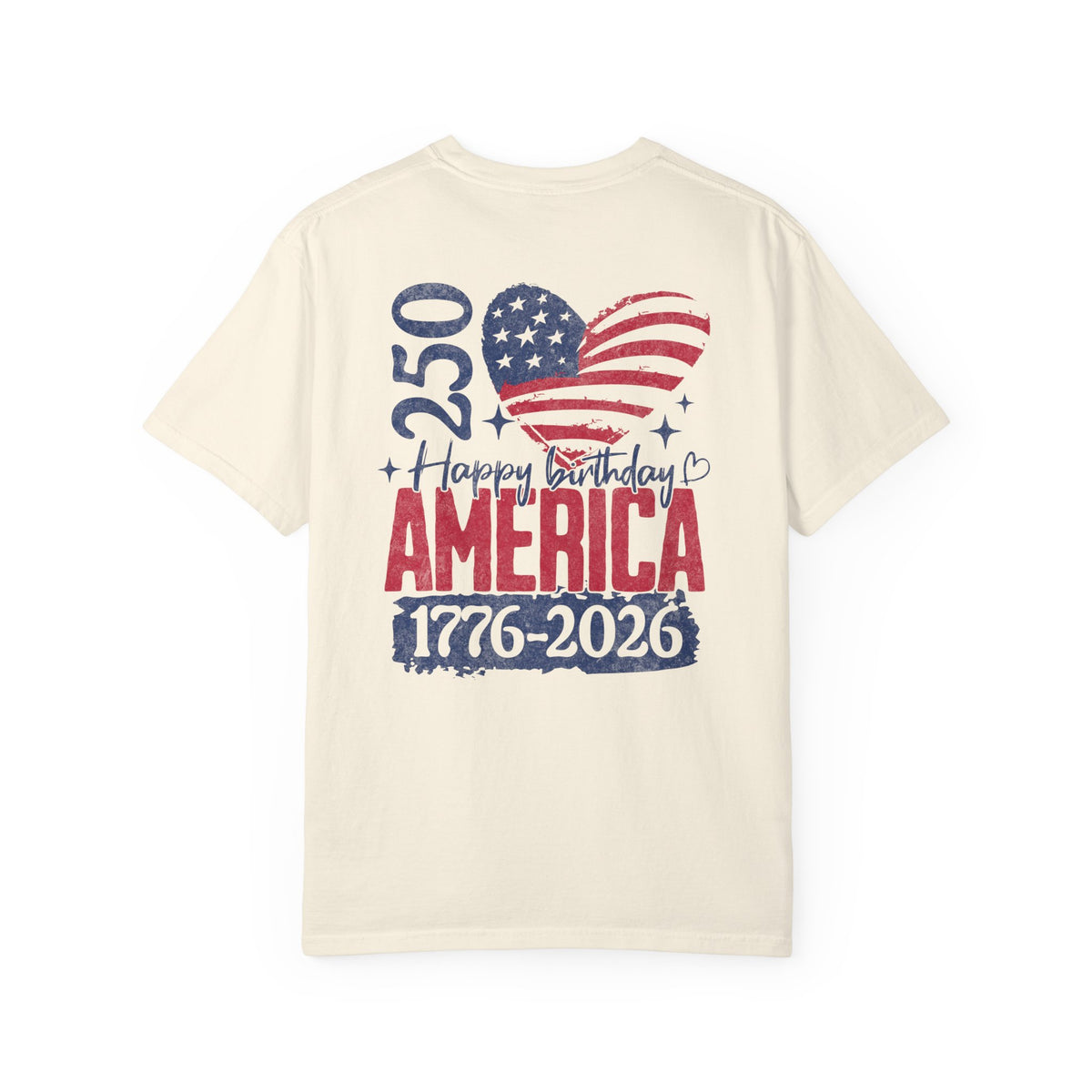 America 250 Birthday T-Shirt – Retro Flag Heart "Happy Birthday America 1776-2026"