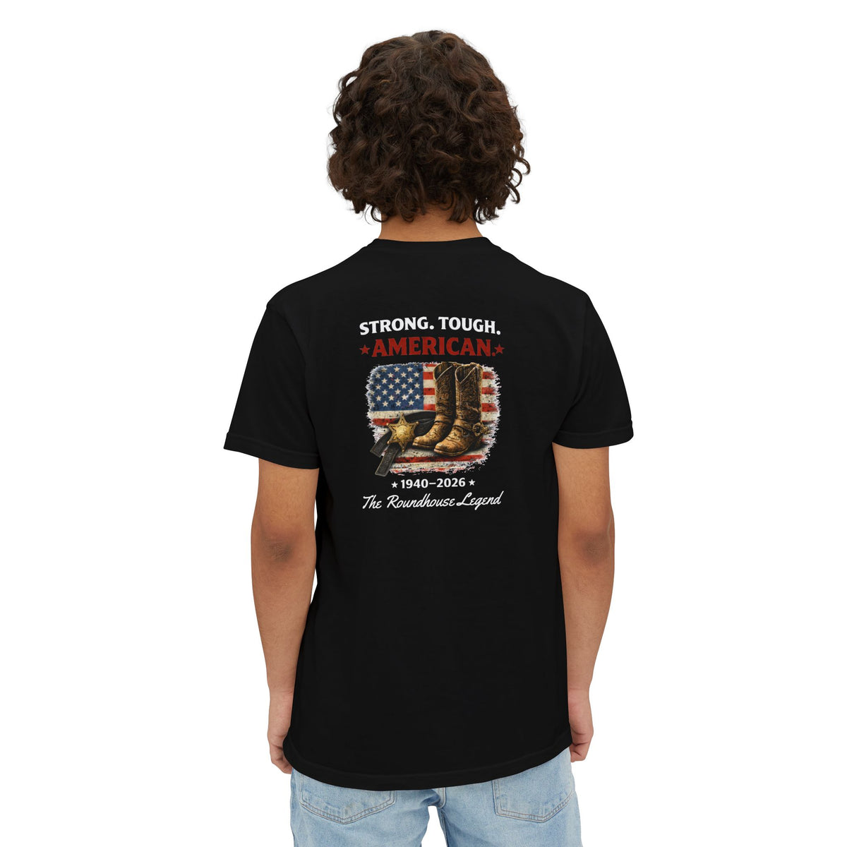 Strong, Tough, American - 'The Roundhouse Legend' - Front Pocket Tee