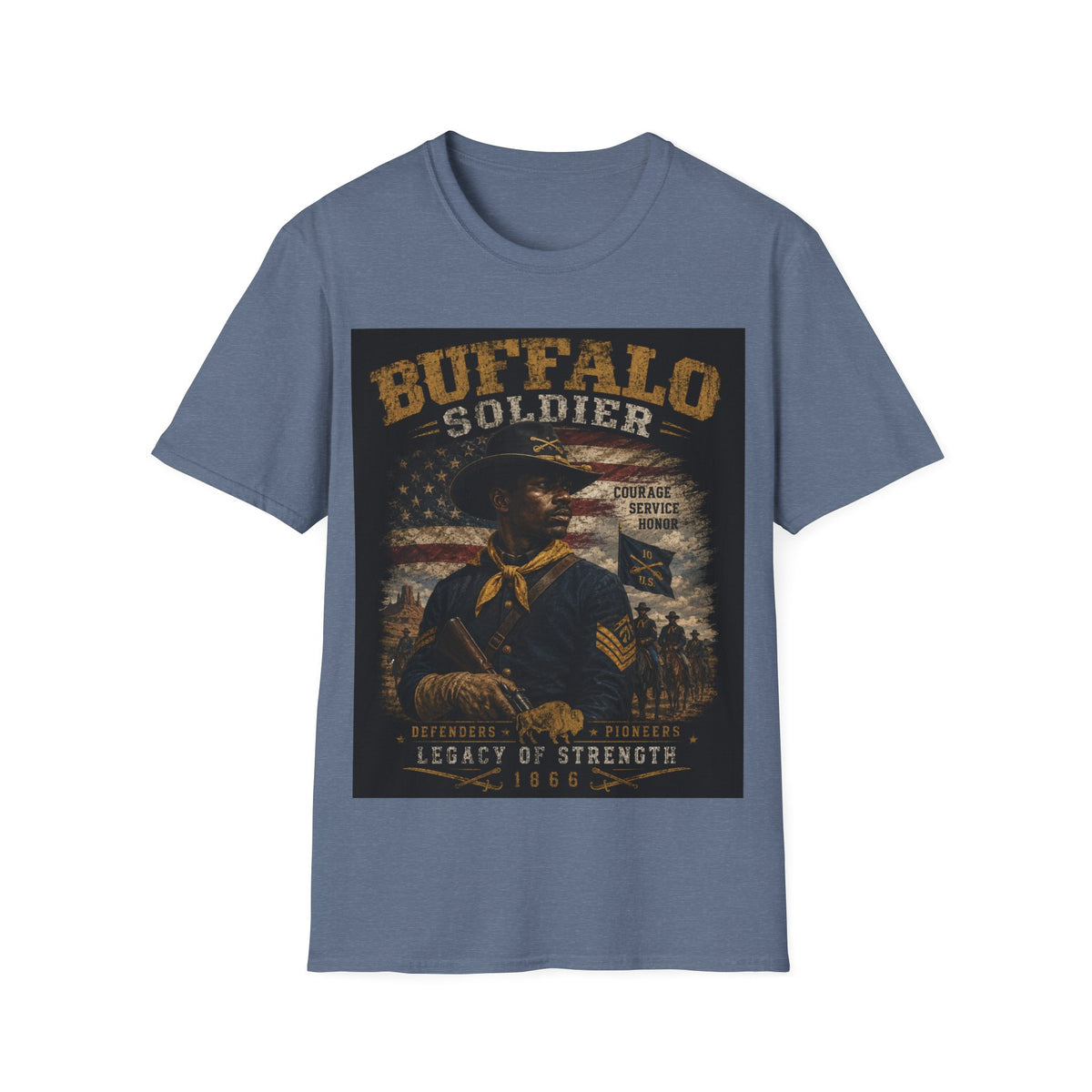 Buffalo Soldier T-Shirt — Vintage Military Tribute Tee (Courage • Service • Honor)