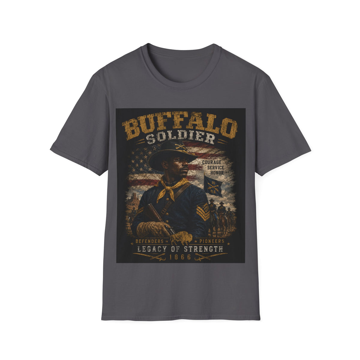 Buffalo Soldier T-Shirt — Vintage Military Tribute Tee (Courage • Service • Honor)