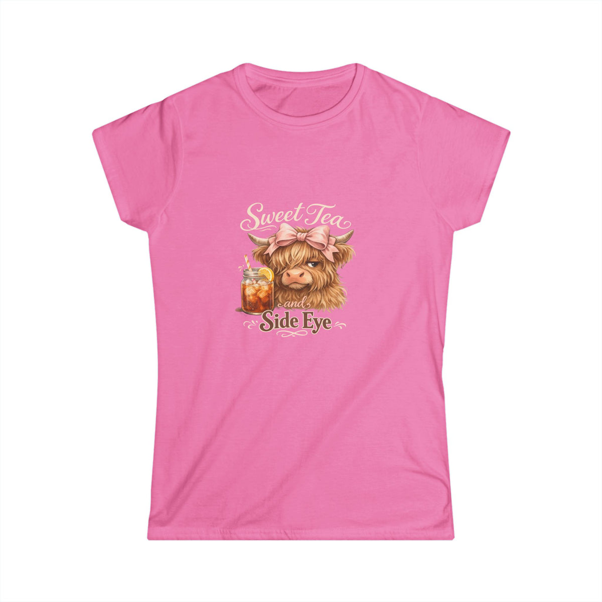 Side Eye Highland Cow Graphic Tee — Cute Scottish Cow with Mason Jar Iced Tea