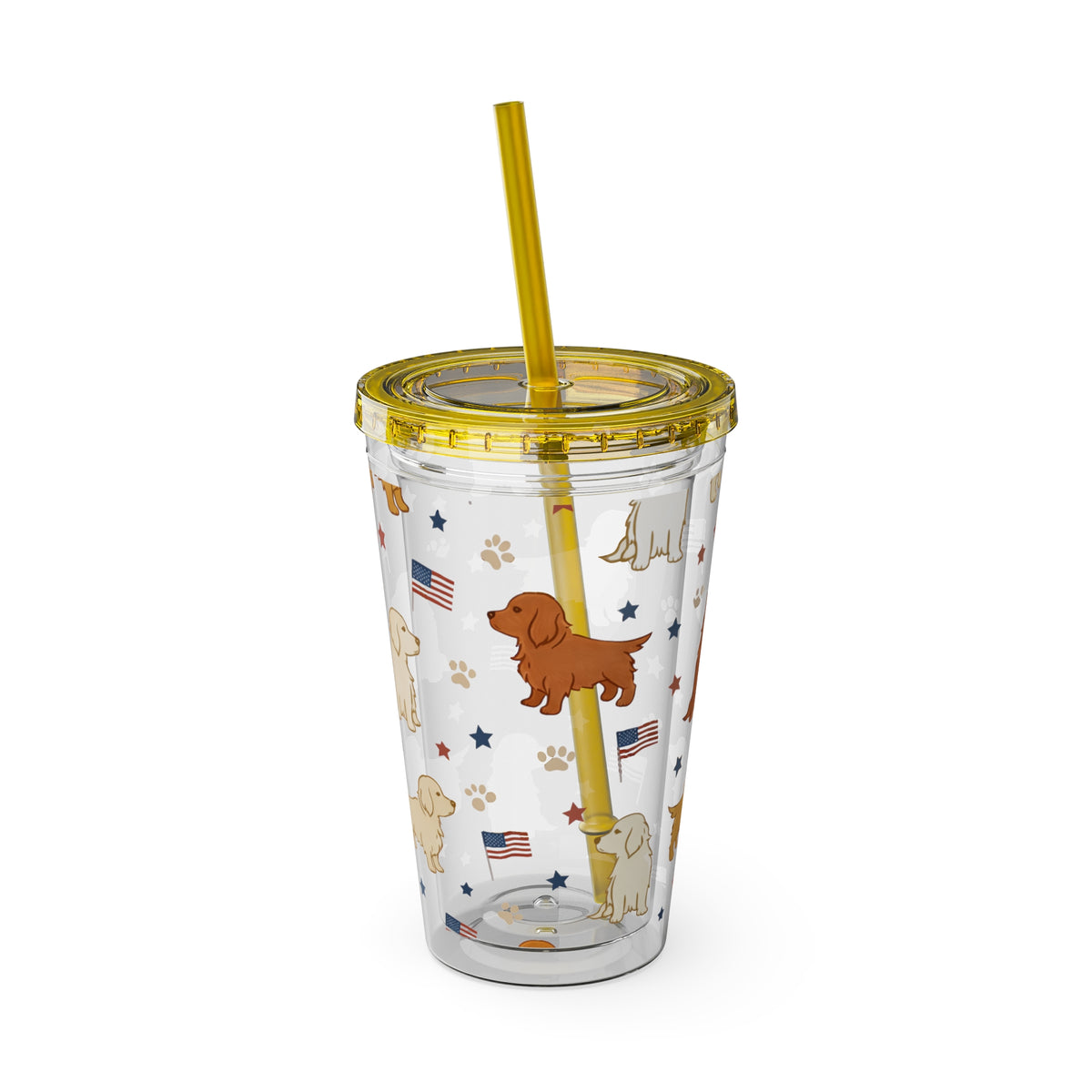 Patriotic Golden Retriever Tumbler with Straw — 16oz (American Flag & Paw Print)