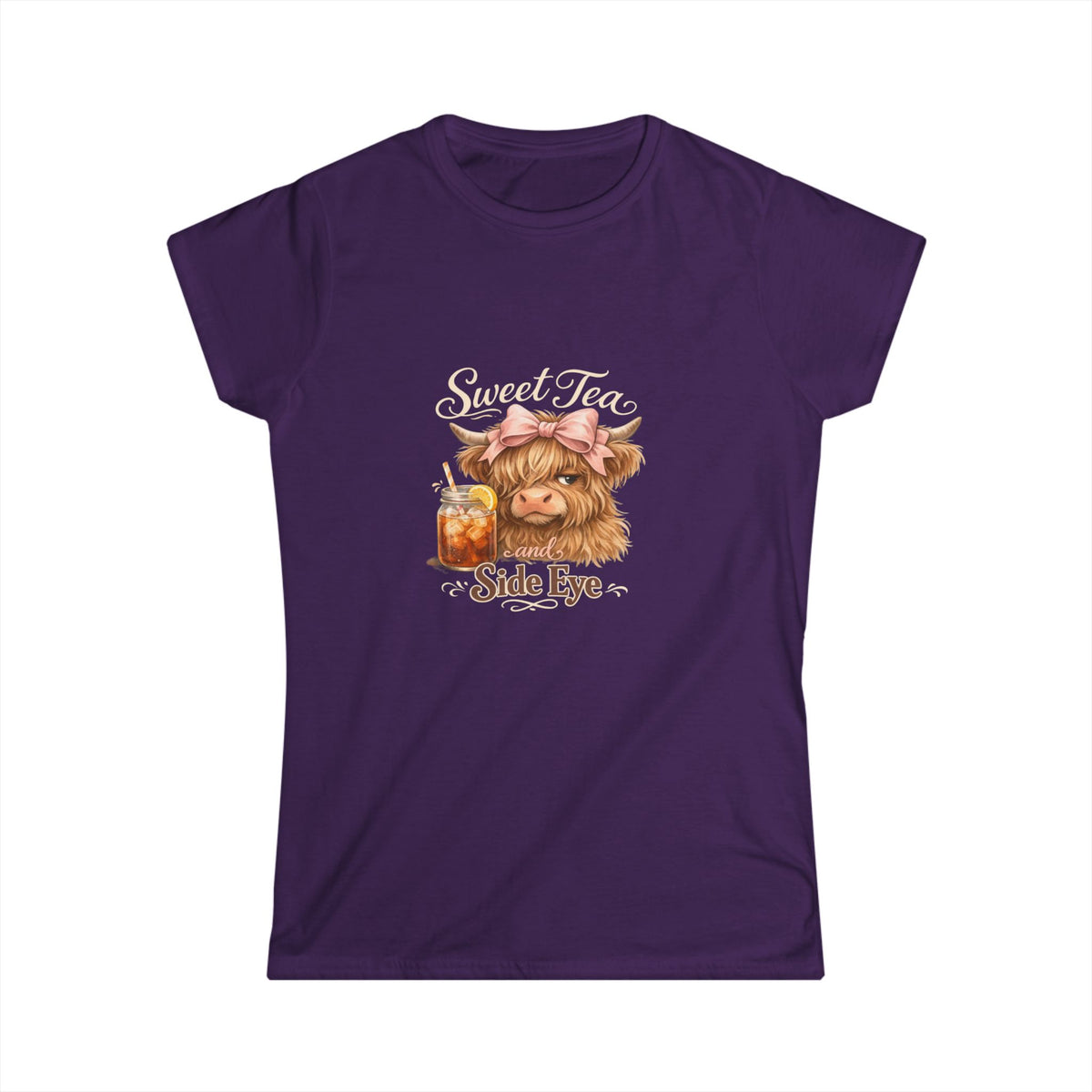 Side Eye Highland Cow Graphic Tee — Cute Scottish Cow with Mason Jar Iced Tea