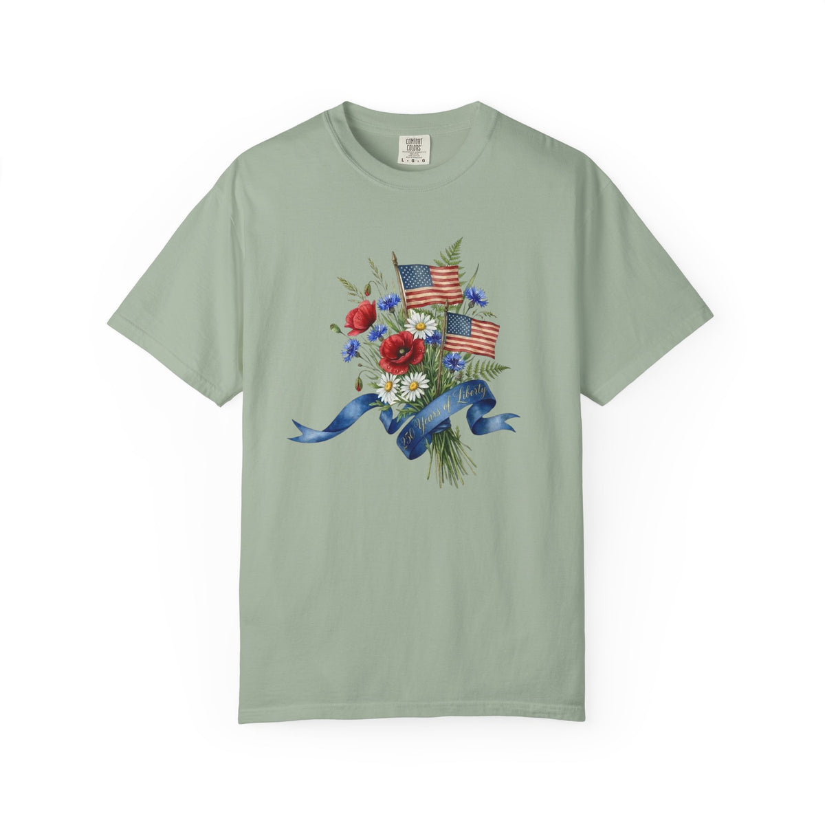 Patriotic Floral Bouquet T-Shirt — American Flag & Ribbon Graphic