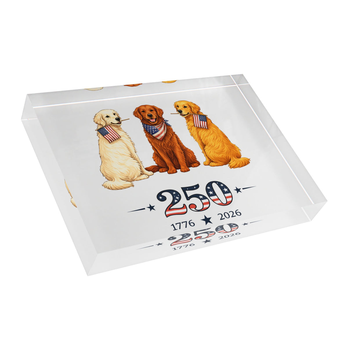 America 250 Golden Retrievers Photo Block — Patriotic Dogs Decor
