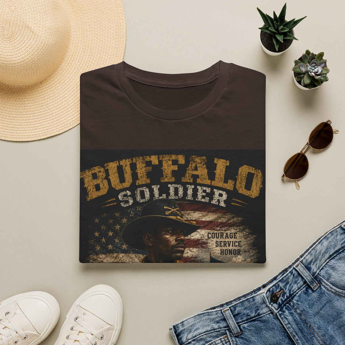 Buffalo Soldier T-Shirt — Vintage Military Tribute Tee (Courage • Service • Honor)