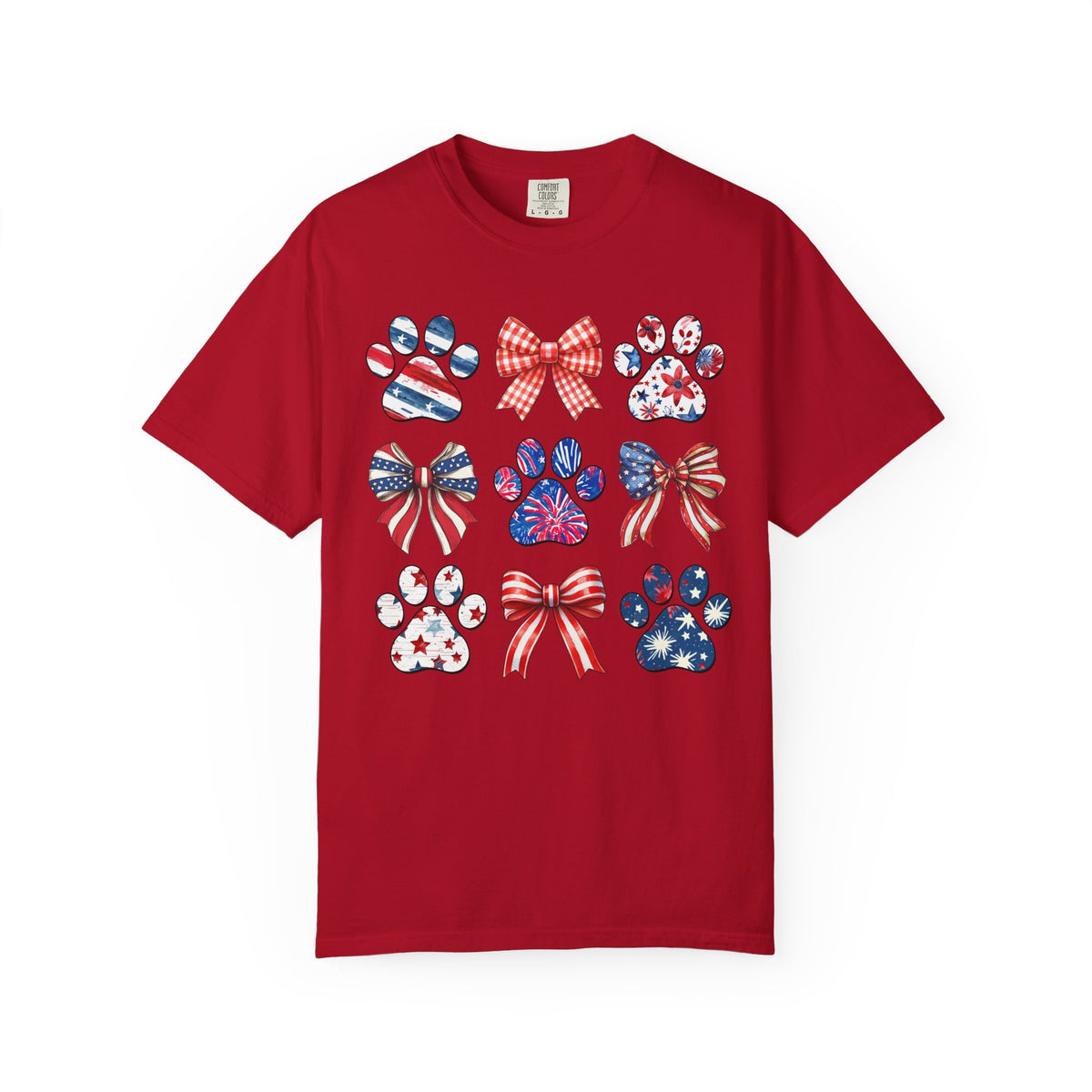 Patriotic Paws T-Shirt — American Flag Paw Prints & Bows