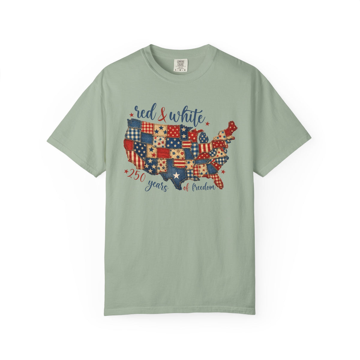 USA Map Patchwork T-Shirt — "Red & White" 250 Years