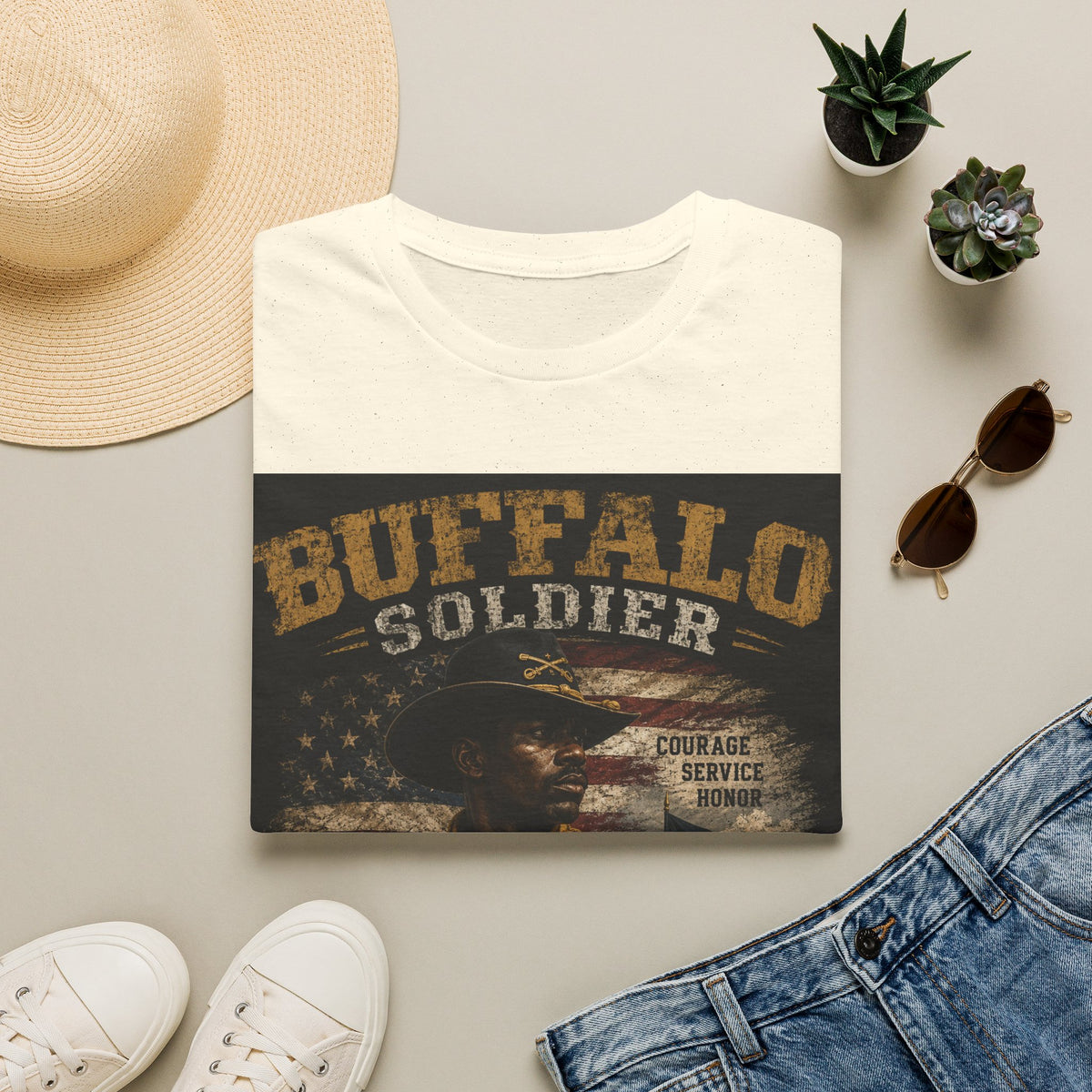 Buffalo Soldier T-Shirt — Vintage Military Tribute Tee (Courage • Service • Honor)
